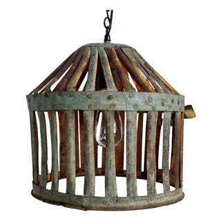 Vintage Farmhouse Industrial Iron Basket Cage Pendant Light For Sale