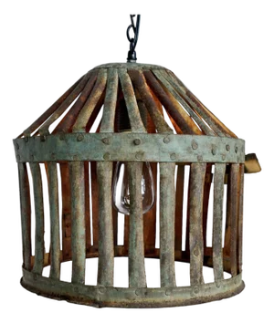 Vintage Farmhouse Industrial Iron Basket Cage Pendant Light