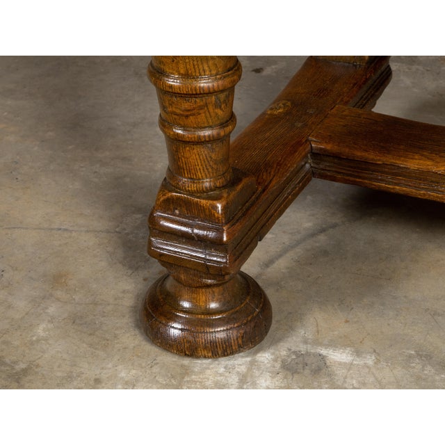 Baroque Danish Langeland Late 19th Century Oak Table With Carved Apron and Turned Legs For Sale - Image 3 of 12