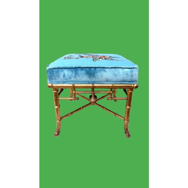 Late 19th Century French Chinoiserie Faux Bamboo Stool with Antique Gilt Finish and Needlepoint Upholstery For Sale - Image 9 of 9