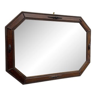 Antique Arts and Crafts Long Octagonal Beveled Oak Mirror. For Sale