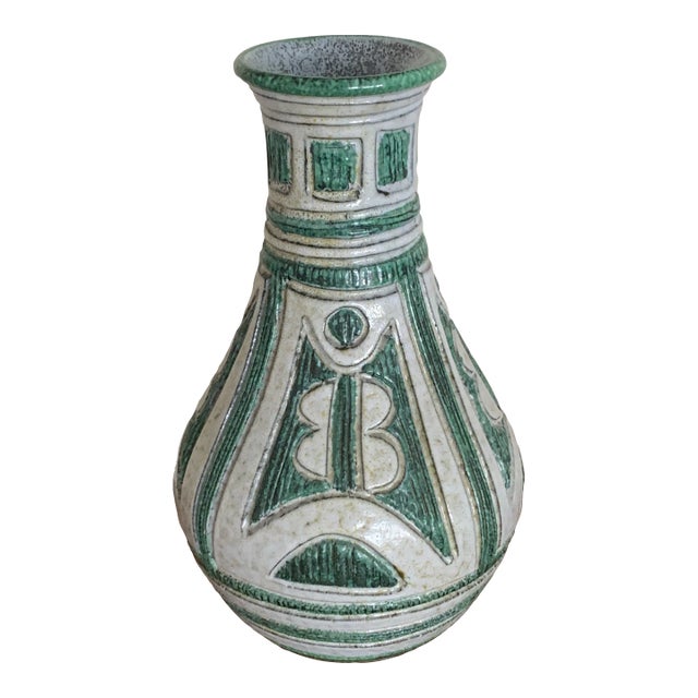 1960s Italian Classic Green & White Vase For Sale