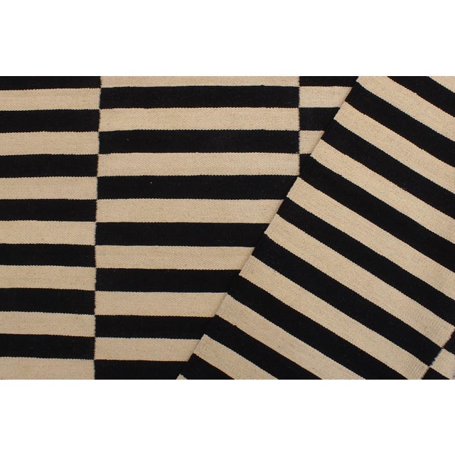 Rustic Kilim Beige Black Wool Rug - 5'7" X 7'10" For Sale - Image 4 of 7