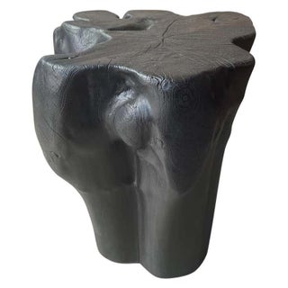 Andrianna Shamaris Charred Teak Wood Side Table, Organic Modern Design For Sale