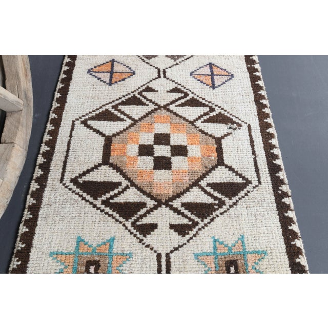 Vintage Turkish Oushak Handmade Wool Cotton White Runner Rug For Sale - Image 9 of 11