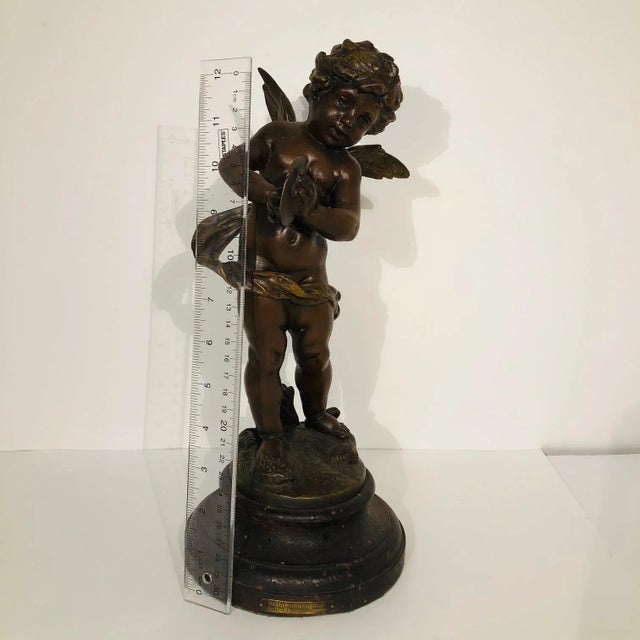 Wood Late 1900s L & F Moreau Putti French Spelter Cherub Figurine Statue For Sale - Image 7 of 11