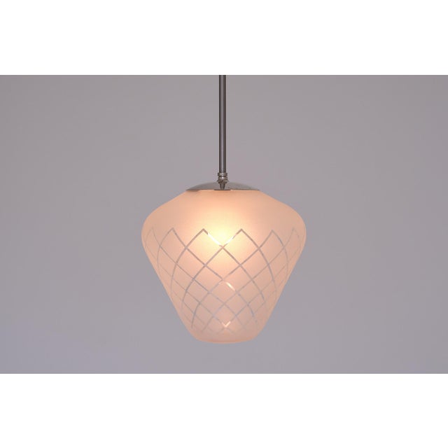 Swedish Modern Pendant in Etched Diagonal Checkered Glass from Orrefors, 1950s For Sale - Image 12 of 14