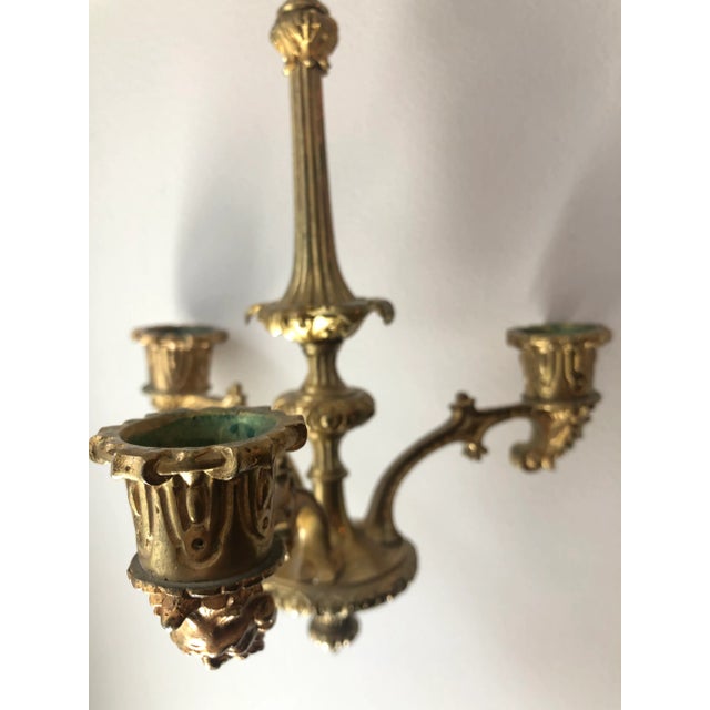 Gold French Regency Gilt Bronze Hanging Candelabra Chandeliers - a Pair For Sale - Image 8 of 9