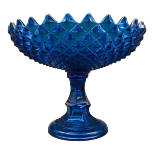 Mid 20th Century Westmoreland Blue Sawtooth Diamond Point Glass Footed Pedestal Compote Bowl