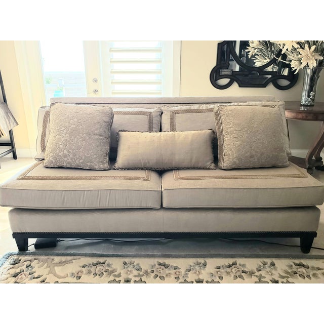 Ej Victor Luxe Sofa in a Rich Dark Cream With Sumptuous Silk and Brocade Pillows For Sale In Savannah - Image 6 of 18