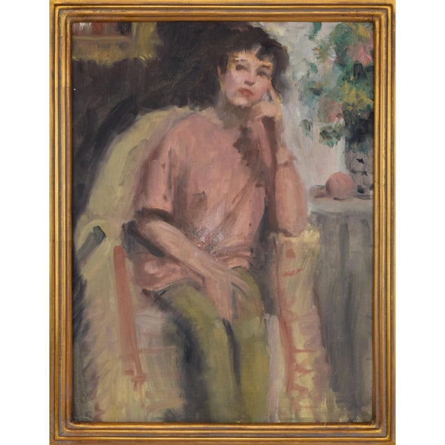 Vintage American Impressionist Portrait Oil Painting of a Woman by Harry Barton For Sale - Image 4 of 7