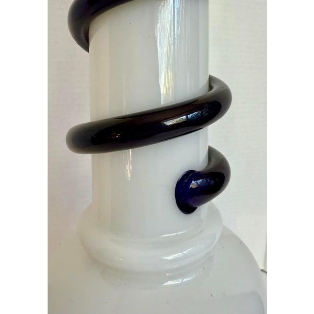 Art Deco Murano Style Milk Glass & Cobalt Blue Swirl Art Glass Table Lamp For Sale - Image 12 of 12
