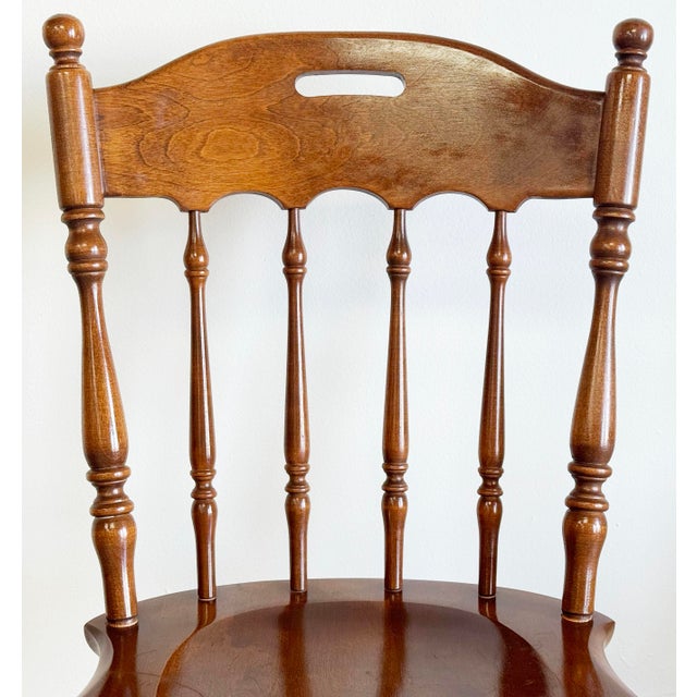 Wood Vintage Ethan Allen Carved Maple and Birch Colonial Arrowback Dining Chairs, Set of 4 For Sale - Image 7 of 10