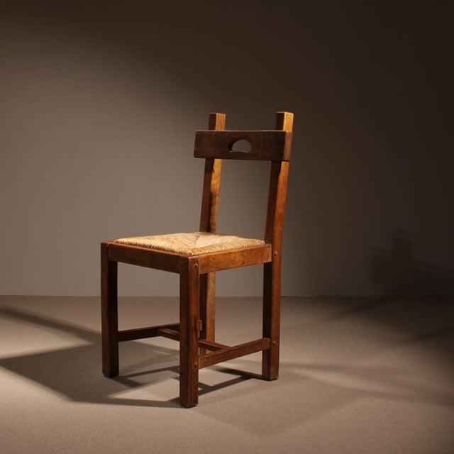 Brutalist Oak & Rush Chairs, Europe, 1960s For Sale - Image 9 of 17