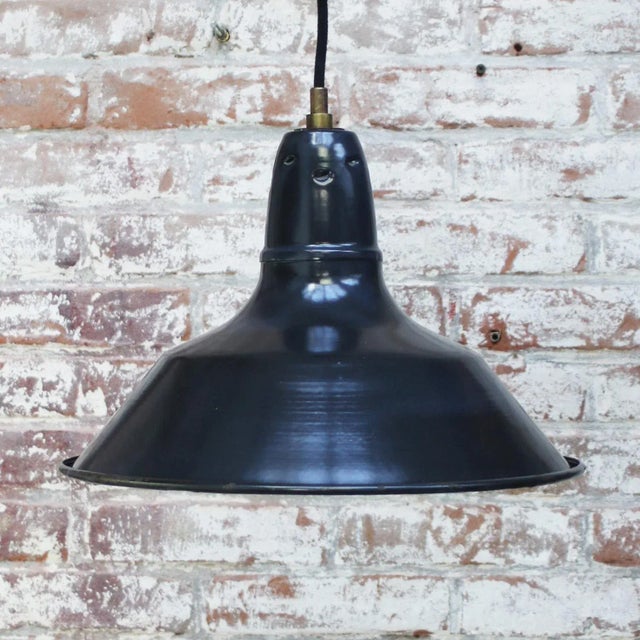 Vintage French Industrial Dark Blue Enamel Pendant Lamp For Sale - Image 4 of 5