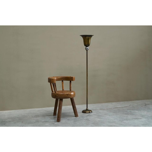 1930s Vintage Art Deco Floor Lamp in Patinated Brass and Nickel Plated Brass, 1930 For Sale - Image 5 of 14