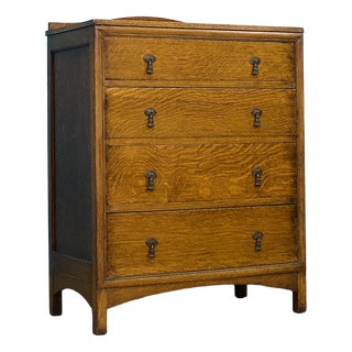 Antique Vintage Edwardian Arts and Crafts Chest of Drawers in Oak, 1900s For Sale