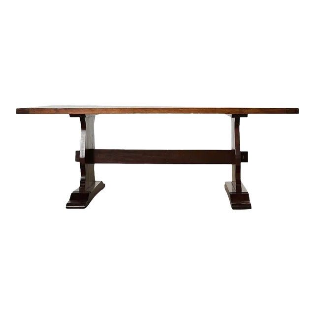 Country English Style Fruitwood Trestle Dining Table For Sale