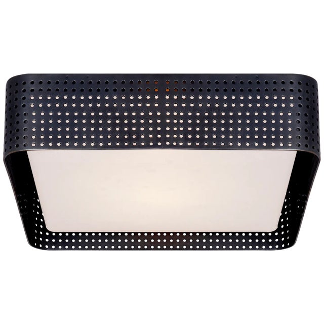 Kelly Wearstler for Visual Comfort Signature Precision Large Square Flush Mount in Bronze with Clouded Glass For Sale