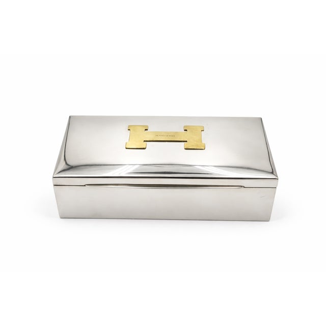 Silver Mid 20th Century Vintage Hermes Paris H Box Jewelry Trinket Silverplate For Sale - Image 8 of 10