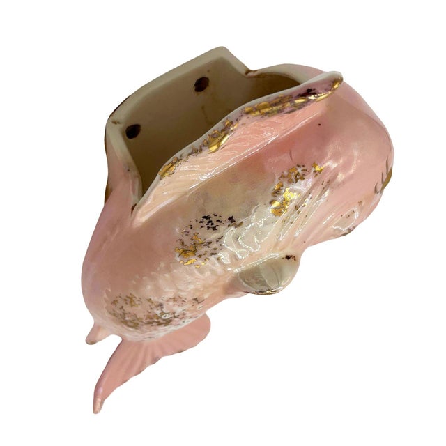 Mid-Century Modern Rare Mid 20th Century California Ceramic Pink & Gold Angel Fish Flower Wall Vase For Sale - Image 3 of 6