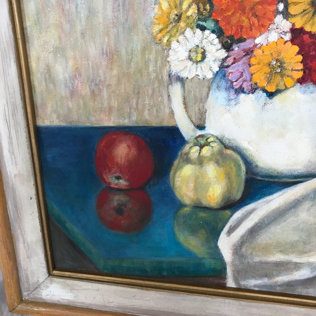 Wood Oil on Masonite Titled “Fruit and Flowers” by Thomas C. Stevenson For Sale - Image 7 of 13