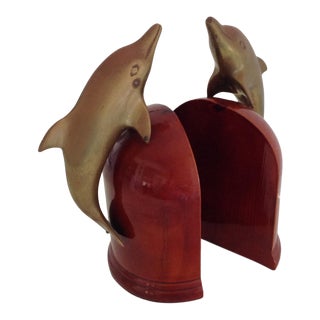 1960s Nautical Solid Brass Dolphin Bookends - a Pair For Sale