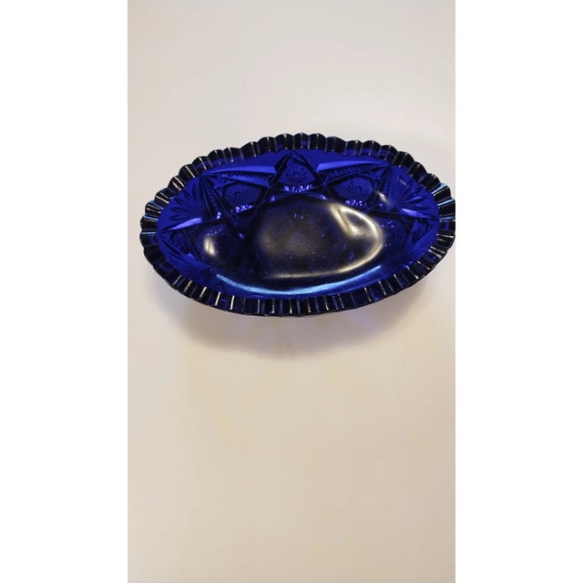 Blue 1980s Cobalt Blue Dalzell Viking Oval Star Pattern Candy Trinket Dish For Sale - Image 8 of 8
