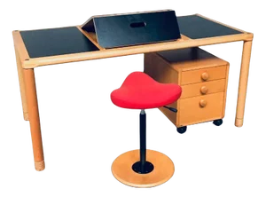 Scandinavian Ergonomic Design Writing Desk and Stool from Stokke, 1980s, Set of 3