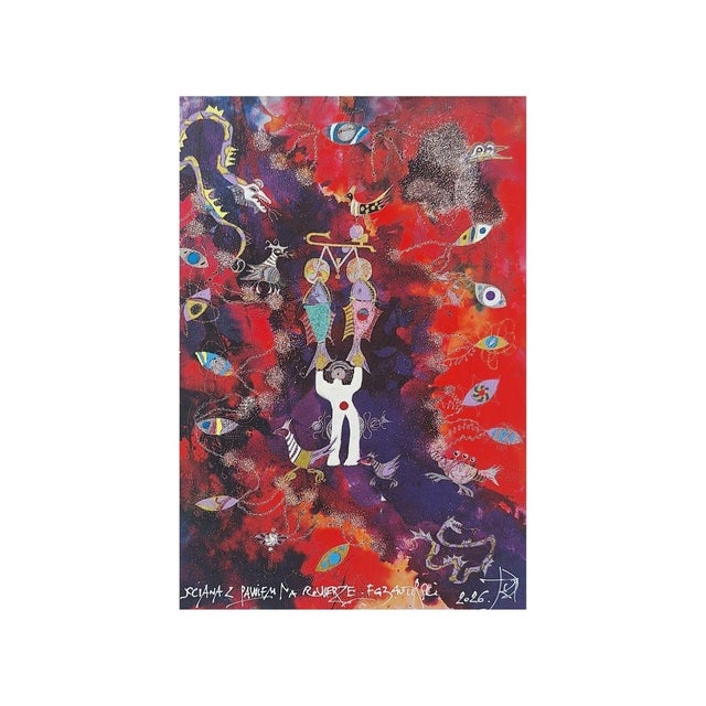 This vibrant artwork masterfully blends surrealism with abstract expressionism, creating a dynamic visual experience. Set...