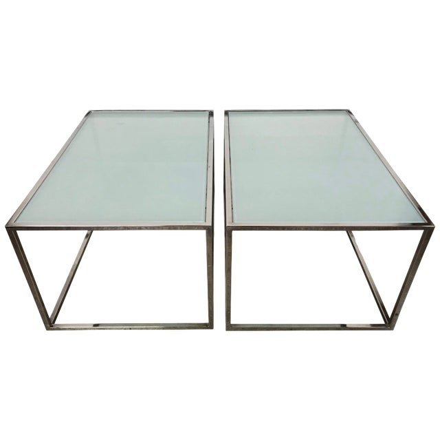 Milo Baughman Thin-Line Chrome and Glass Coffee, Cocktail, or End Table - a Pair For Sale