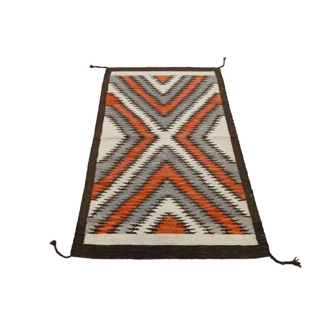 Contemporary Modern Navajo Style Wool Rug – Terracotta, Grey, & Ivory Chevron For Sale - Image 4 of 8