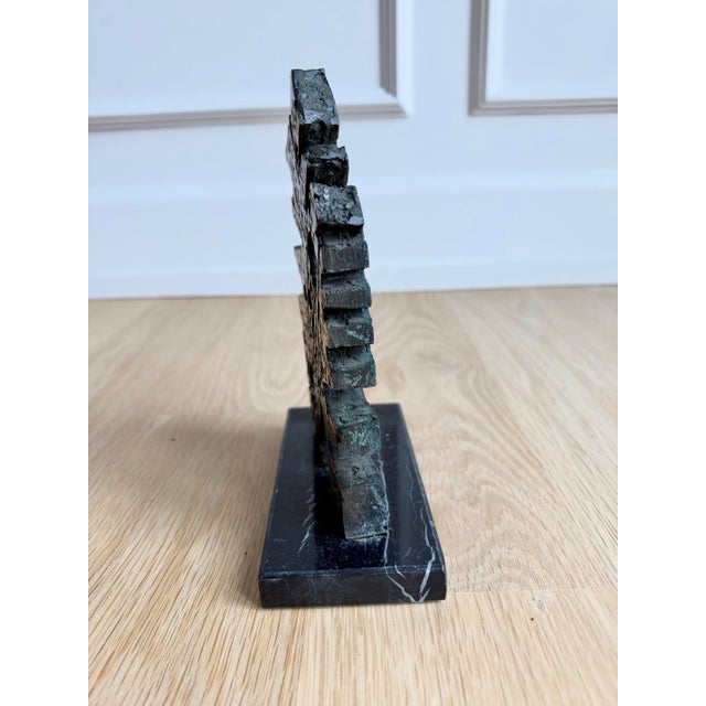 Signed Vintage Brutalist Abstract Bronze Sculpture on Marble Base For Sale - Image 4 of 7