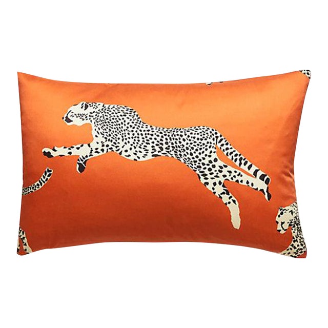 The House of Scalamandré Leaping Cheetah Lumbar Pillow, Clementine For Sale