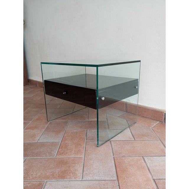 Secret Glass and Black Lacquered Wood Bedside Table, Italy, 1990s For Sale - Image 3 of 14