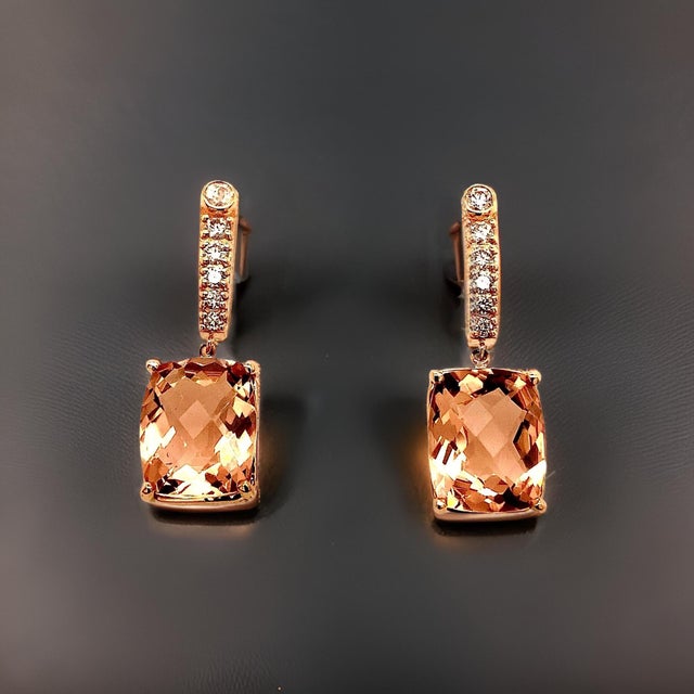 Natural Morganite Diamond Earrings 14k Gold 9.93 TCW Certified For Sale - Image 11 of 18