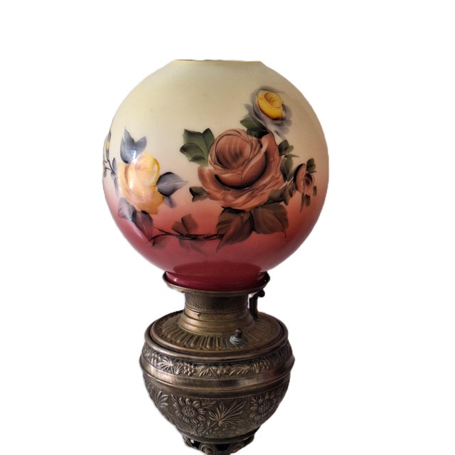 Antique Early 20th Century Victorian Hand Painted Large Parlor Lamp For Sale In Austin - Image 6 of 17