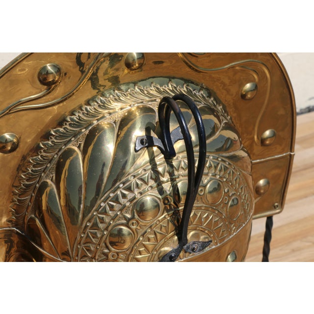 19th Century Dutch Brass & Wrought Iron Curfew Fireplace Hood | Antique Hearth Canopy | Hand-Forged Fire Screen For Sale - Image 4 of 18