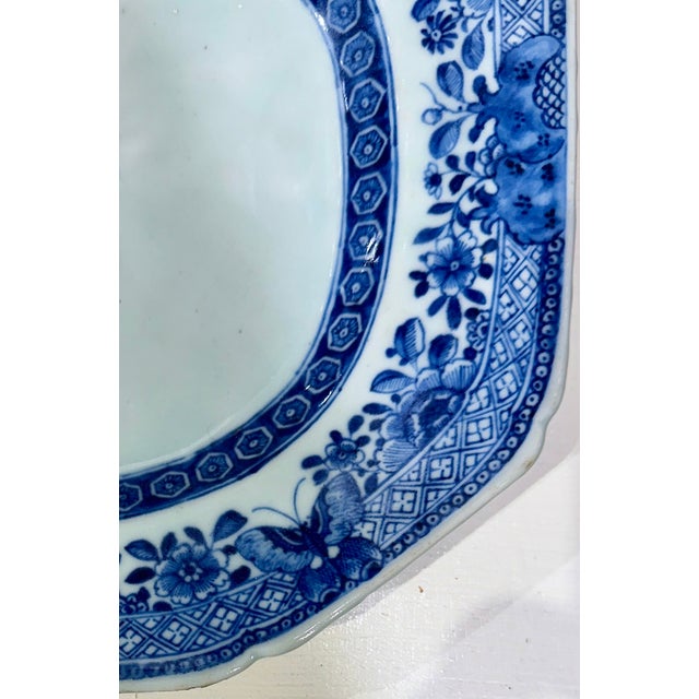 Chinese Export Porcelain Shaped Dish, Blue and White With Flower Basket, Qing Dynasty, Circa 1800 For Sale - Image 4 of 17