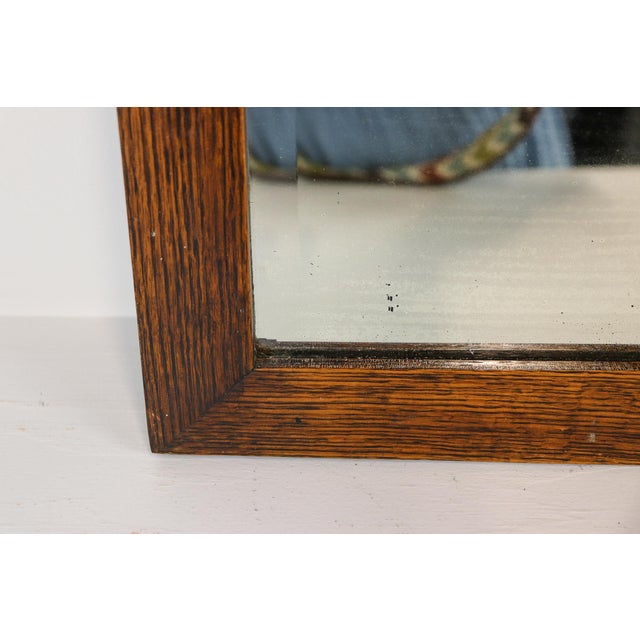 English Antique Tiger Oak Beveled Mirror With Original Foxed Glass For Sale - Image 3 of 6