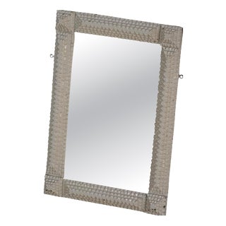 Hand-Carved Tramp Art Style Wall Mirror with White Painted Frame, Early 1900s For Sale