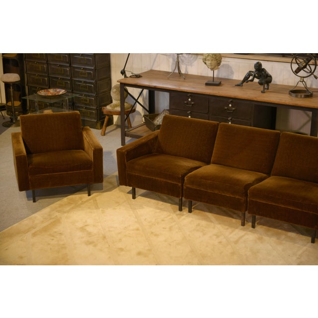 Brown Velvet Sofa and Chairs, 1960s, Set of 3 For Sale - Image 6 of 17