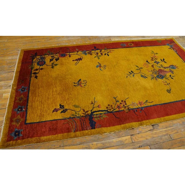1920s 1920s Goldenrod Vase Floral Antique Chinese Art Deco Carpet 4' X 6'10" Handknotted Wool Rug For Sale - Image 5 of 12