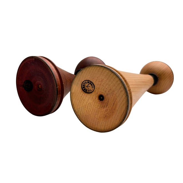 Mid-Century Modern Pair of Vintage Rondeau Québec Sculptural Turned Wood Candle Holders For Sale - Image 3 of 5