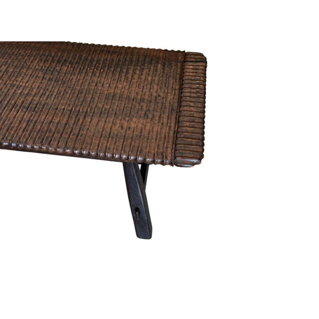 Contemporary Teak Wood Sofa Table, Hand-Carved Detailing Espresso Finish, Modern Organic For Sale - Image 3 of 10