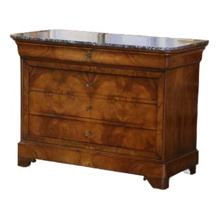 Mid-19th Century French Louis Philippe Marble Top, Walnut Four-Drawer Chest For Sale