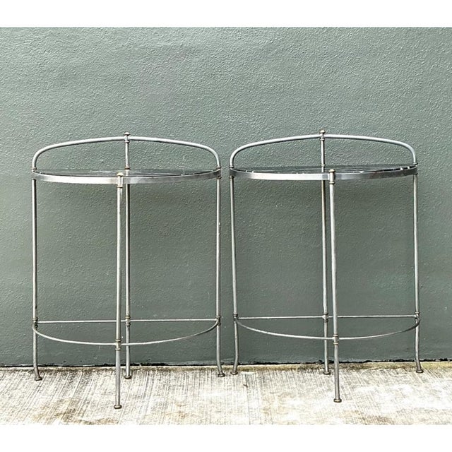 Mid-Century Modern Vintage Demi-Lune Marble Top Tables - Set of 2 For Sale - Image 3 of 12