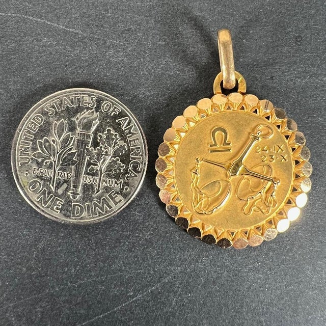 French Perroud Large Libra Zodiac Starsign 18k Yellow Gold Charm Pendant, 1930s For Sale - Image 10 of 15