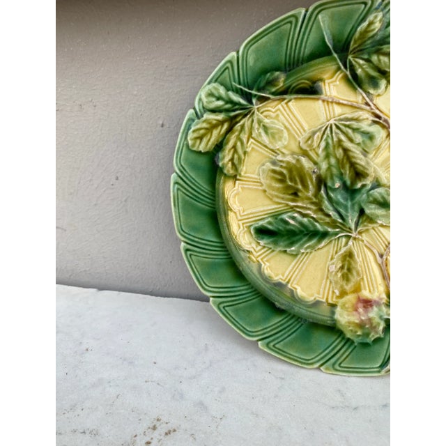 French Country Majolica Chesnut Leaf Plate Sarreguemines, Circa 1890 For Sale - Image 3 of 6