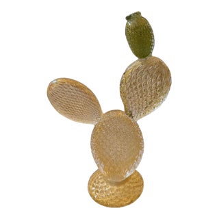 A 1990s Dior Home Green and Gold Murano Glass Flowering Cactus For Sale